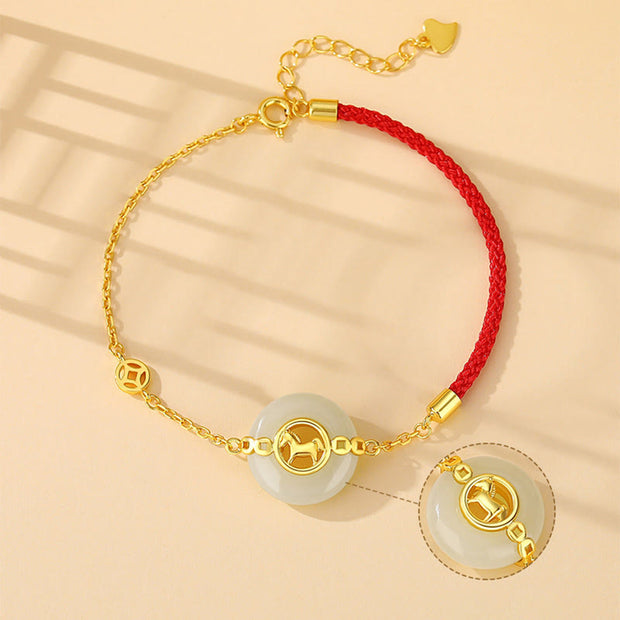 Buddha Stones 925 Sterling Silver Hetian Jade Year Of The Horse Peace Buckle Luck Necklace Pendant - image 12