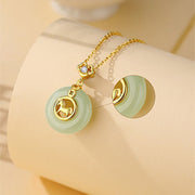 Buddha Stones 925 Sterling Silver Hetian Jade Year Of The Horse Peace Buckle Luck Necklace Pendant - image 2