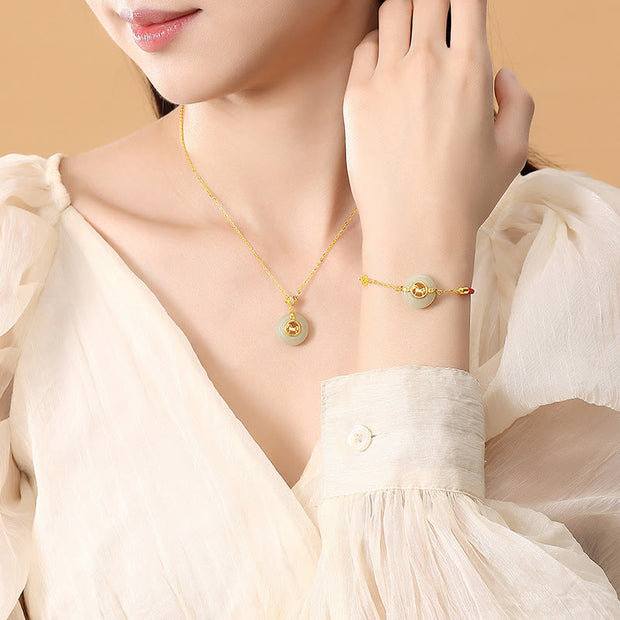 Buddha Stones 925 Sterling Silver Hetian Jade Peace Buckle Year Of The Horse Red String Bracelet - image 18