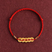 Buddha Stones Five Copper Coins Design Braided String Protection Bracelet Anklet - Red Anklet - image 1