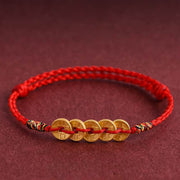 Buddha Stones Five Copper Coins Design Braided String Protection Bracelet Anklet - image 0
