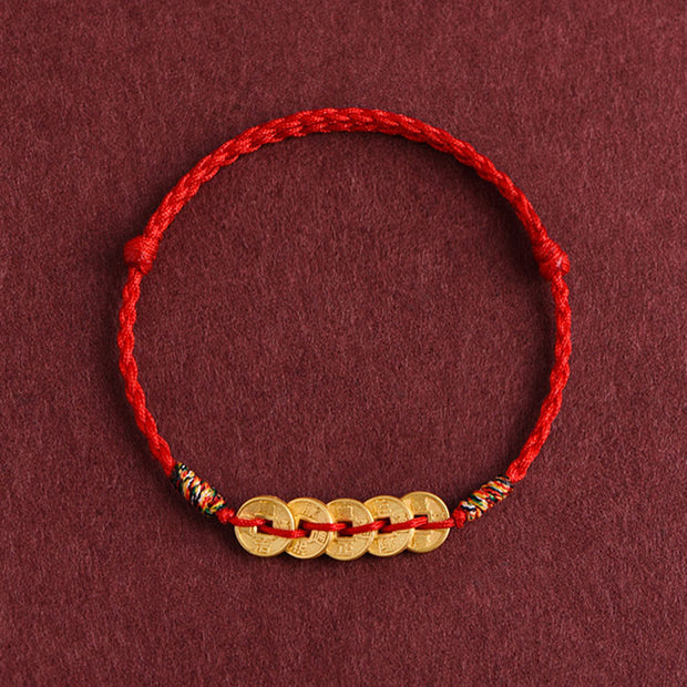 FREE Today: Protection Strength Five Copper Coins Design Braided String Bracelet Anklet - Red Anklet - image 1