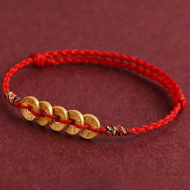 Buddha Stones Five Copper Coins Design Braided String Protection Bracelet Anklet - image 2