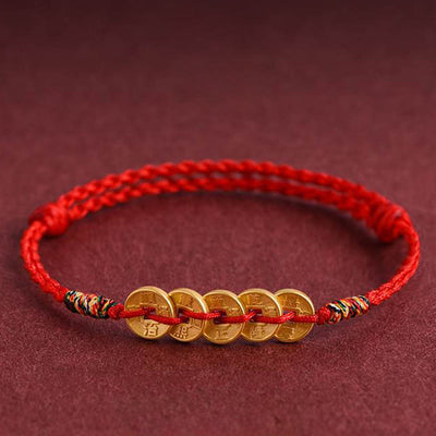 FREE Today: Protection Strength Five Copper Coins Design Braided String Bracelet Anklet - image 0