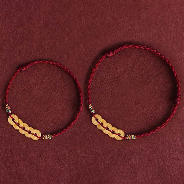 Buddha Stones Five Copper Coins Design Braided String Protection Bracelet Anklet - image 12