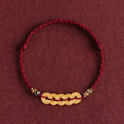 Buddha Stones Five Copper Coins Design Braided String Protection Bracelet Anklet - DarkRed Anklet - image 11