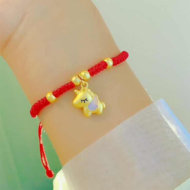Buddha Stones Winged Year Of The Horse Red String Copper Braided Connection Bracelet - Purple Winged Horse - image 1