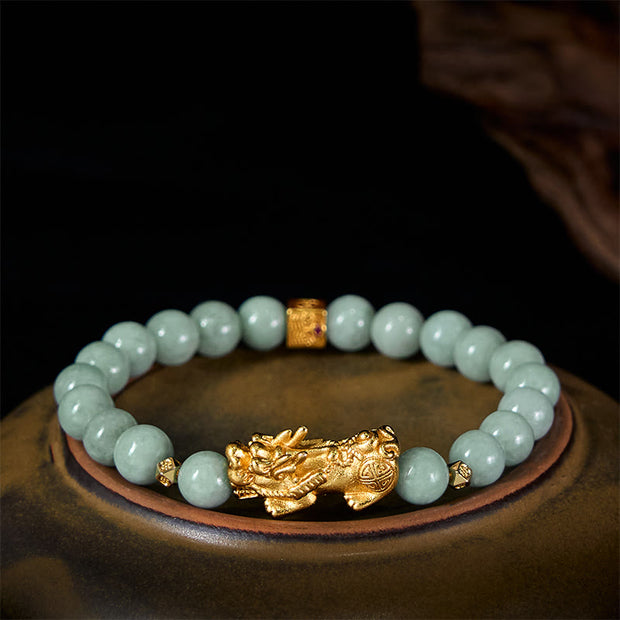 Buddha Stones Golden Pi Xiu Charm Jade Luck Prosperity Beaded Bracelet - 8mm Jade(Wrist Circumference: 14-16 cm) - image 0