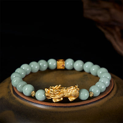FREE Today: Luck Prosperity Golden Pi Xiu Charm Jade Beaded Bracelet - 8mm Jade(Wrist Circumference: 14-16 cm) - image 0