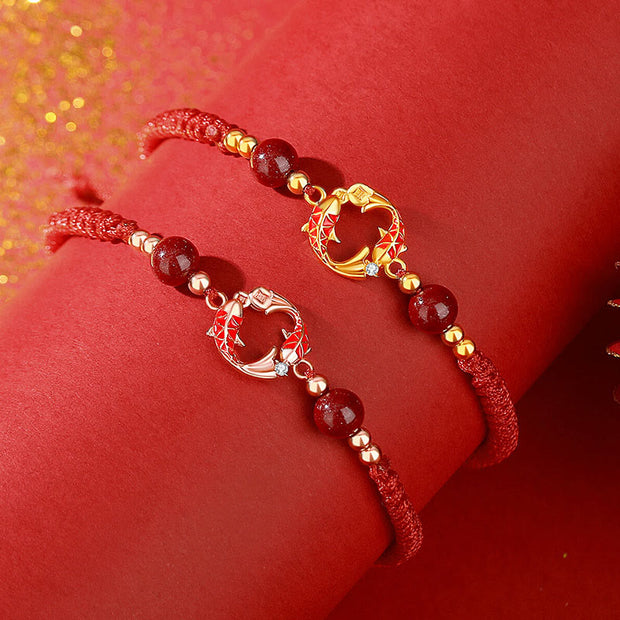 Buddha Stones 925 Sterling Silver Plated 18k Gold Koi Fish Cinnabar Red String Connection Bracelet - image 5