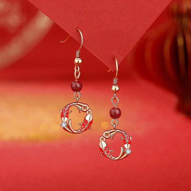 Buddha Stones 925 Sterling Silver Plated 18k Gold Koi Fish Cinnabar Red String Connection Bracelet - Koi Fish Earrings - image 14