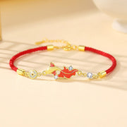Buddha Stones 925 Sterling Silver Koi Fish Design Red String Blessing Bracelet - image 0