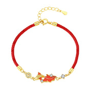 Buddha Stones 925 Sterling Silver Koi Fish Design Red String Blessing Bracelet - image 3