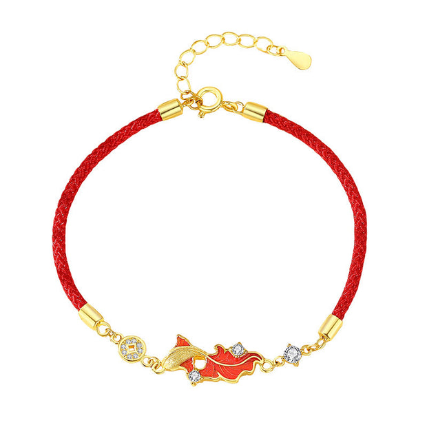 Buddha Stones 925 Sterling Silver Koi Fish Design Red String Blessing Bracelet - image 3