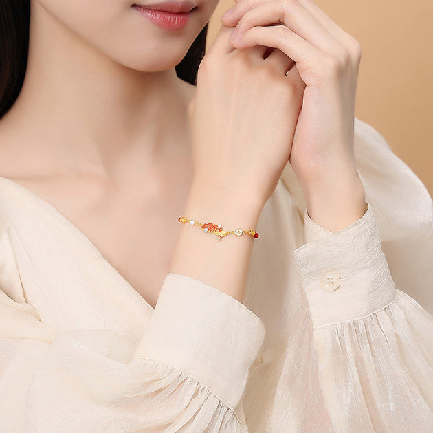 Buddha Stones 925 Sterling Silver Koi Fish Design Red String Blessing ...