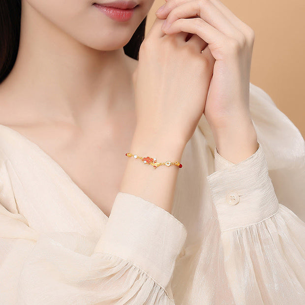 Buddha Stones 925 Sterling Silver Koi Fish Design Red String Blessing Bracelet - image 2