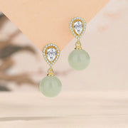 Buddha Stones 925 Sterling Silver Waterdrop Design Hetian Jade Bead Prosperity Earrings - image 0