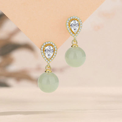 Buddha Stones 925 Sterling Silver Waterdrop Design Hetian Jade Bead Prosperity Earrings - image 0