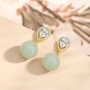 Buddha Stones 925 Sterling Silver Waterdrop Design Hetian Jade Bead Prosperity Earrings - image 2