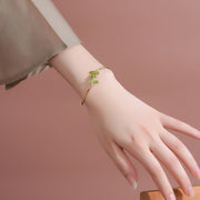 Buddha Stones 925 Sterling Silver Leaves Engraved Green Jasper Protection Bracelet Bangle - image 6