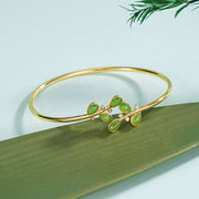 Buddha Stones 925 Sterling Silver Green Jasper Leave Design Balance Earrings - 925 Sterling Silver Bangle - image 6