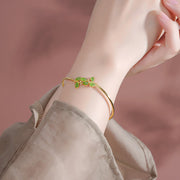 Buddha Stones 925 Sterling Silver Leaves Engraved Green Jasper Protection Bracelet Bangle - image 5