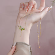 Buddha Stones 925 Sterling Silver Leaves Tassel Design Green Jasper Protection Necklace Pandant - image 5