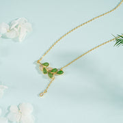 Buddha Stones 925 Sterling Silver Leaves Tassel Design Green Jasper Protection Necklace Pandant - 925 Sterling Silver Necklace - image 1