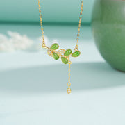 Buddha Stones 925 Sterling Silver Leaves Tassel Design Green Jasper Protection Necklace Pandant - image 0