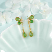 Buddha Stones 925 Sterling Silver Leaves Engraved Green Jasper Protection Bracelet Bangle - 925 Sterling Silver Earrings - image 15