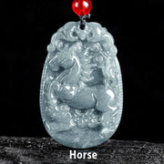 Buddha Stones Chinese Zodiac Jade Year of the Horse Luck Rope Necklace Pendant - image 1