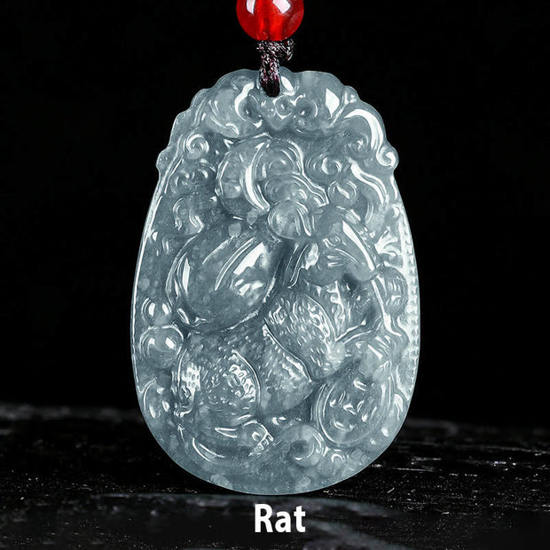 Buddha Stones Chinese Zodiac Jade Year of the Horse Luck Rope Necklace Pendant - Rat - image 6