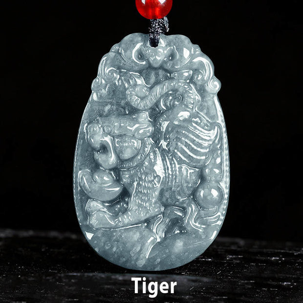 Buddha Stones Chinese Zodiac Jade Year of the Horse Luck Rope Necklace Pendant - Tiger - image 12