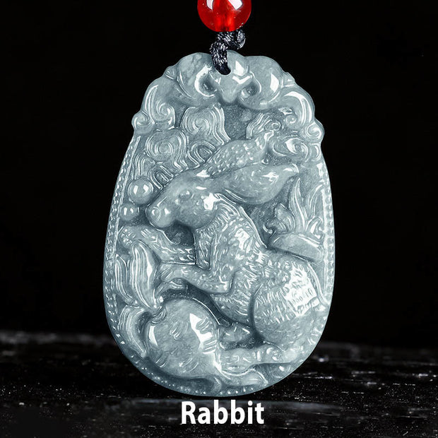 Buddha Stones Chinese Zodiac Jade Year of the Horse Luck Rope Necklace Pendant - Rabbit - image 13