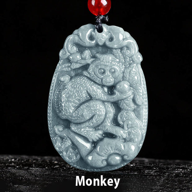Buddha Stones Chinese Zodiac Jade Year of the Horse Luck Rope Necklace Pendant - Monkey - image 18
