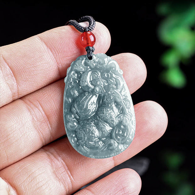 Buddha Stones Chinese Zodiac Jade Year of the Horse Luck Rope Necklace Pendant - image 9