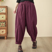 Buddha Stones Winter Plain High Waist Cotton Women's Harem Thermal Elastic Waist Pants With Pockets - image 25