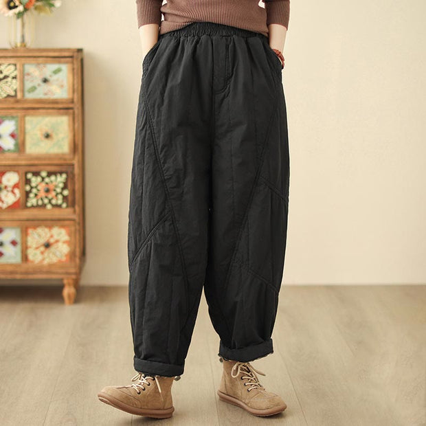 Buddha Stones Winter Plain High Waist Cotton Women's Harem Thermal Elastic Waist Pants With Pockets - Black - US8-10，UK/AU12-14，EU40-42 (2XL) - image 5