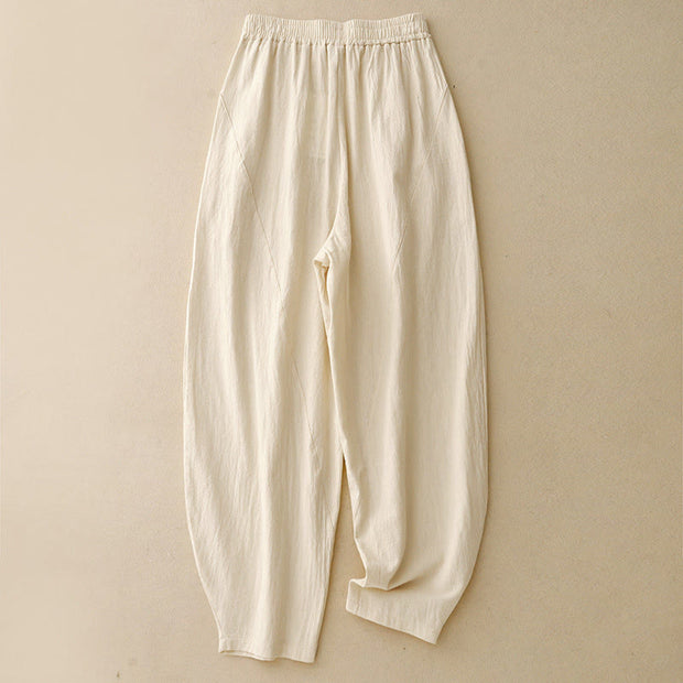 Buddha Stones Fall Solid Color Patchwork Simple Design Women's Wide Leg Pants With Pockets - Beige - US8-10，UK/AU12-14，EU40-42 (2XL) - image 1