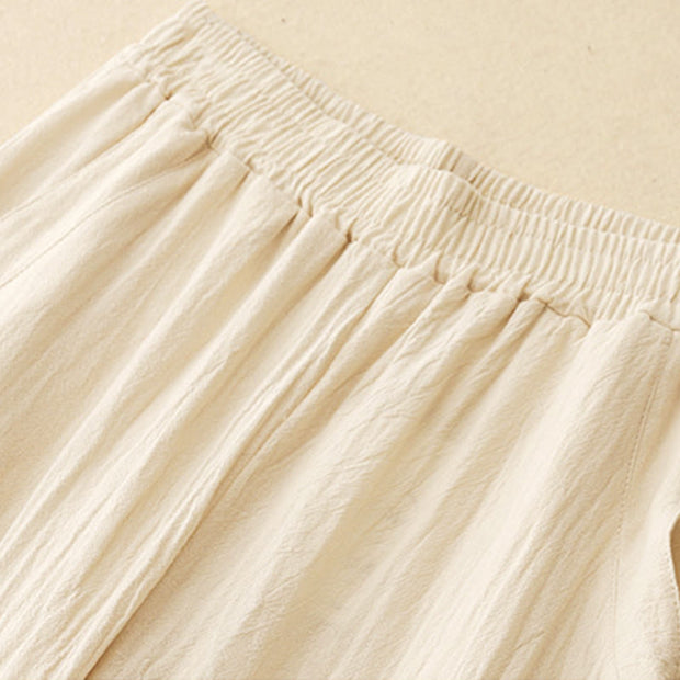 Buddha Stones Fall Solid Color Patchwork Simple Design Women's Wide Leg Pants With Pockets - image 2