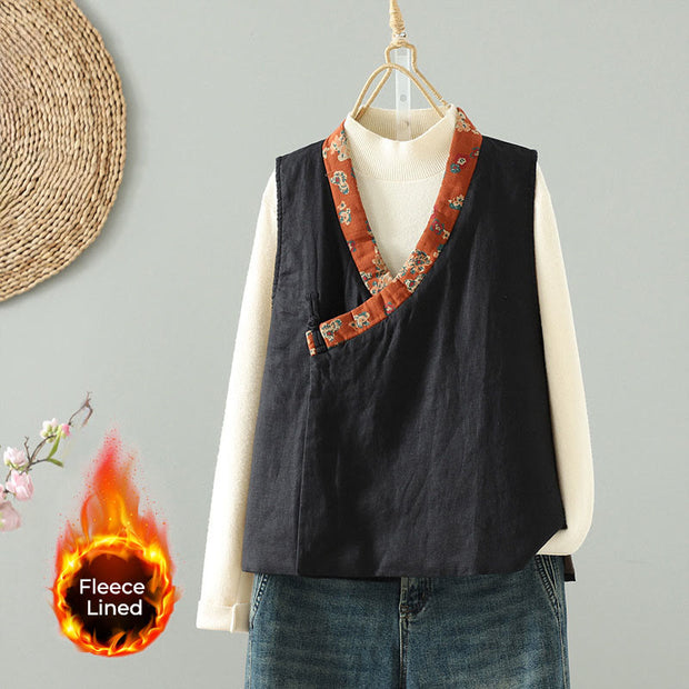 Buddha Stones Flower Pattern V-Neck Frog-Button Women's Sleeveless Vest Waistcoat - Black - US8-10，UK/AU12-14，EU40-42 (2XL) - image 14