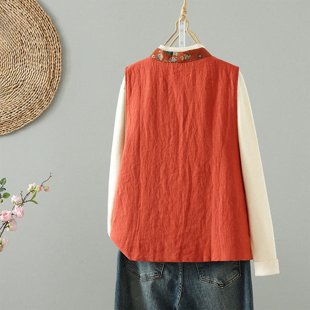 Buddha Stones Flower Pattern V-Neck Frog-Button Women's Sleeveless Vest Waistcoat - image 2