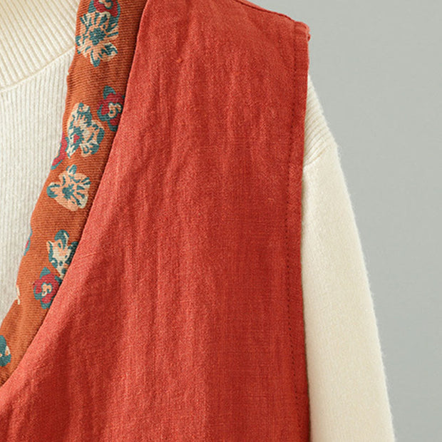 Buddha Stones Flower Pattern V-Neck Frog-Button Women's Sleeveless Vest Waistcoat - image 5