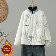 Buddha Stones Women's Blue Flower Frog-Button Design Long Sleeve Thermal Jacket - White - US8-10，UK/AU12-14，EU40-42 (2XL) - image 0