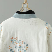 Buddha Stones Women's Blue Flower Frog-Button Design Long Sleeve Thermal Jacket - image 3