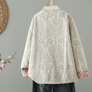 Buddha Stones Women's Peony Flowers Frog-Button Design Long Sleeve Thermal Jacket With Pockets - image 12