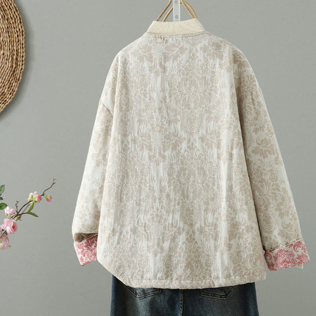 Buddha Stones Women's Peony Flowers Frog-Button Design Long Sleeve Thermal Jacket With Pockets - image 12