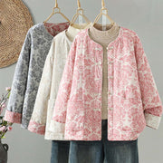 Buddha Stones Women's Peony Flowers Frog-Button Design Long Sleeve Thermal Jacket With Pockets - image 1