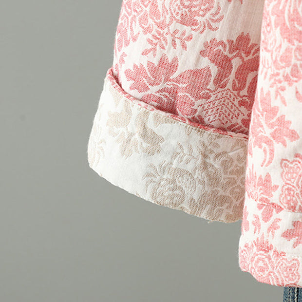 Buddha Stones Women's Peony Flowers Frog-Button Design Long Sleeve Thermal Jacket With Pockets - image 9