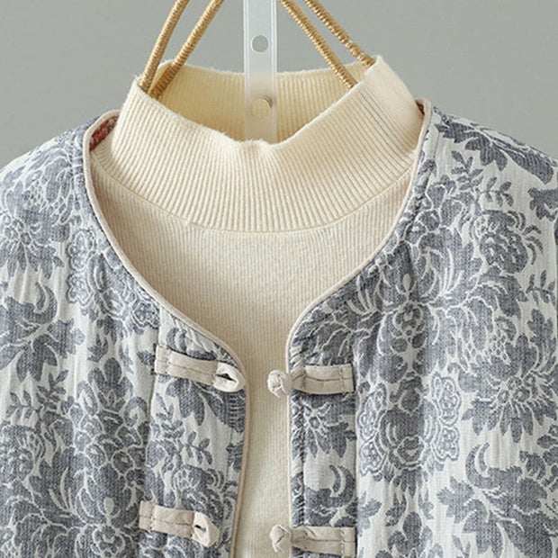 Buddha Stones Women's Peony Flowers Frog-Button Design Long Sleeve Thermal Jacket With Pockets - image 23